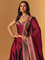 Maroon silk designer zardosi worked lehenga choli