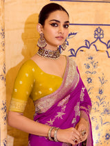Radiant pink banarasi crepe silk saree