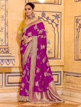 Radiant pink banarasi crepe silk saree