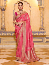 Soft peach banarasi crepe silk saree