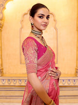 Soft peach banarasi crepe silk saree