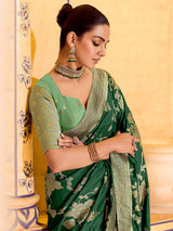 Elegant green banarasi crepe silk saree