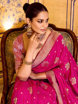 Bold magenta banarasi crepe silk saree