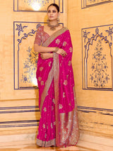 Bold magenta banarasi crepe silk saree