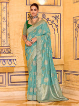 Graceful blue banarasi crepe silk saree
