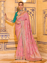 Festive pink banarasi crepe silk saree