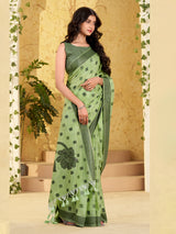 Green linen silk woven work saree