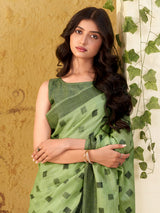 Green linen silk woven work saree