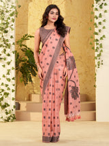 Peach linen silk woven work saree