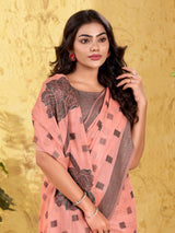 Peach linen silk woven work saree
