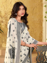 White linen silk woven work saree