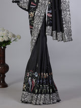 Black semi tusser silk saree with rich sequin work