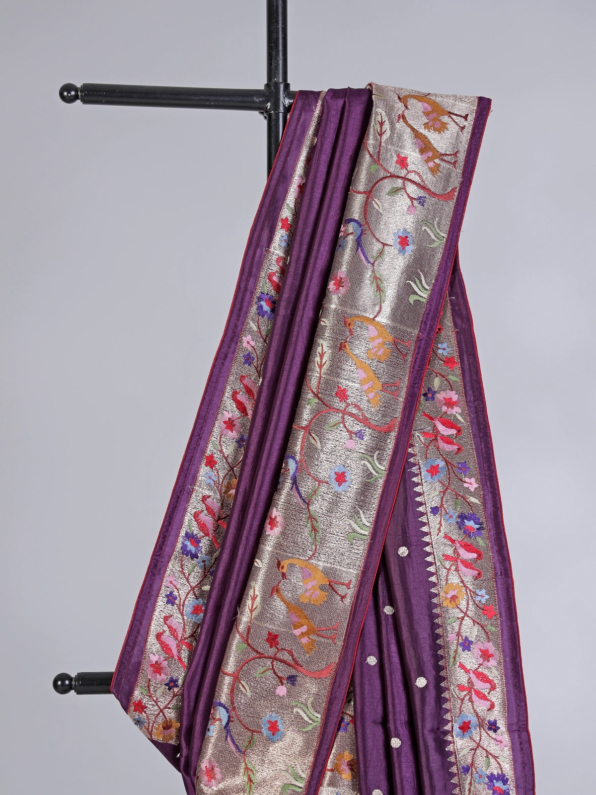 Purple dola silk saree with embroidery and zari work