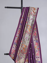 Purple dola silk saree with embroidery and zari work