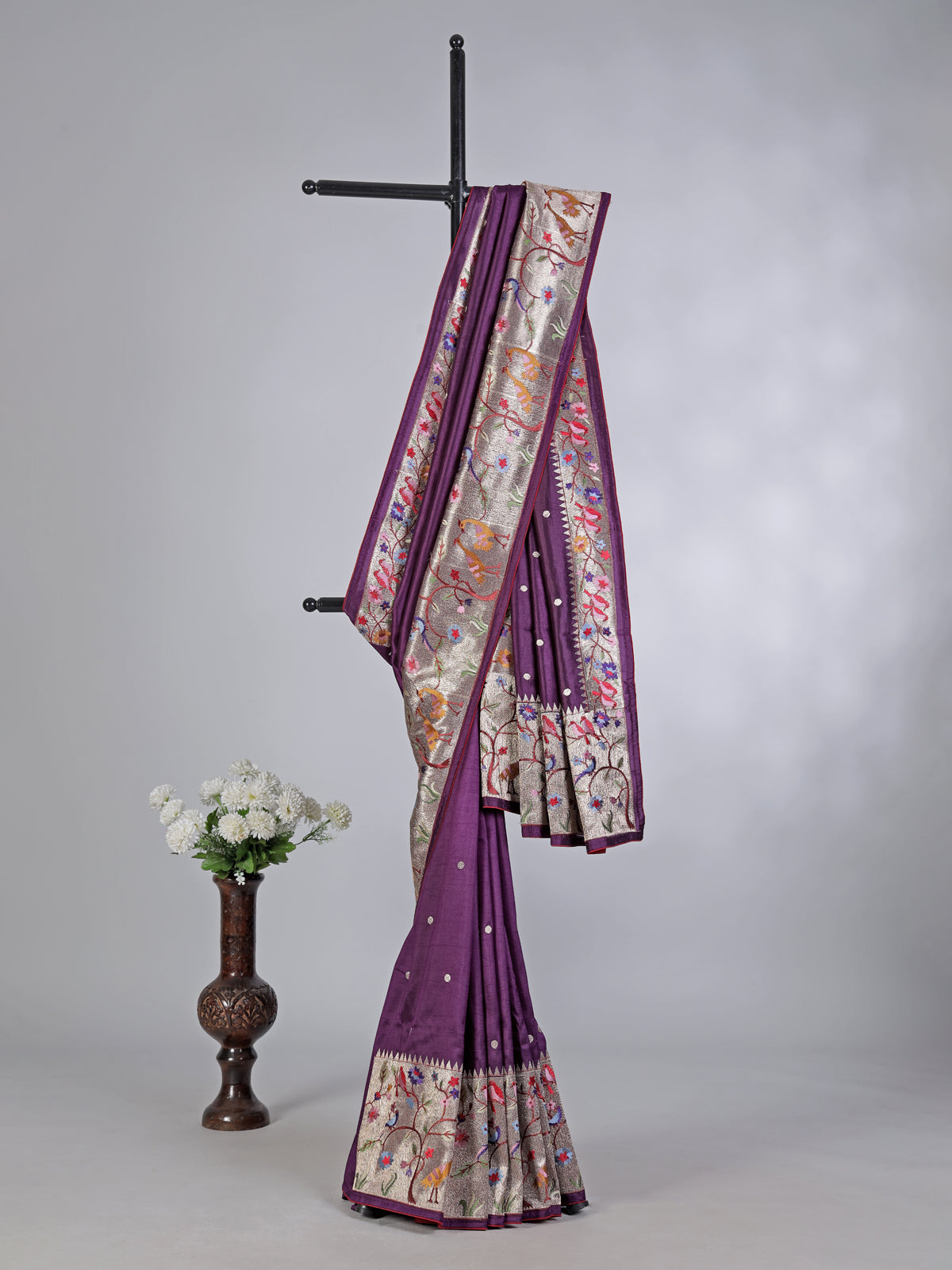Purple dola silk saree with embroidery and zari work