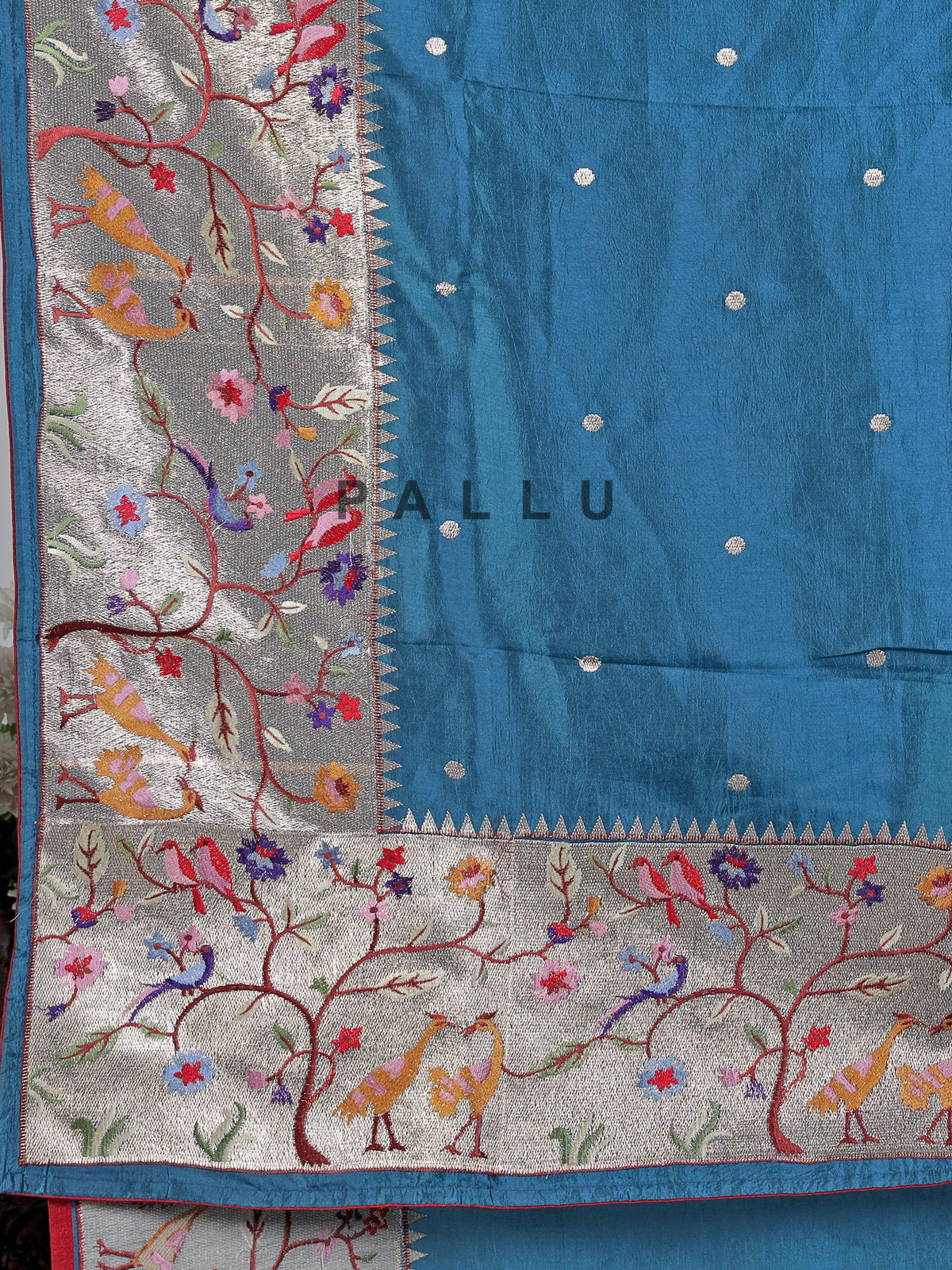 Aqua dola silk saree with elegant zari embroidery work