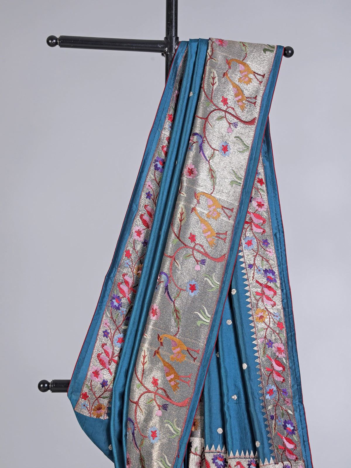 Aqua dola silk saree with elegant zari embroidery work