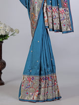 Aqua dola silk saree with elegant zari embroidery work