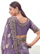 Purple tissue silk festive saree