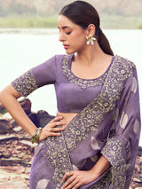 Purple tissue silk festive saree