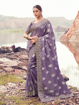 Purple tissue silk festive saree
