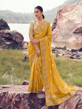 Yellow tissue silk designer saree