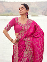Rani satin silk embellished saree