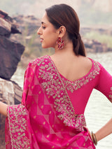 Rani satin silk embellished saree