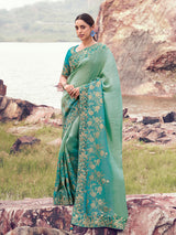Shaded sky blue tissue silk saree