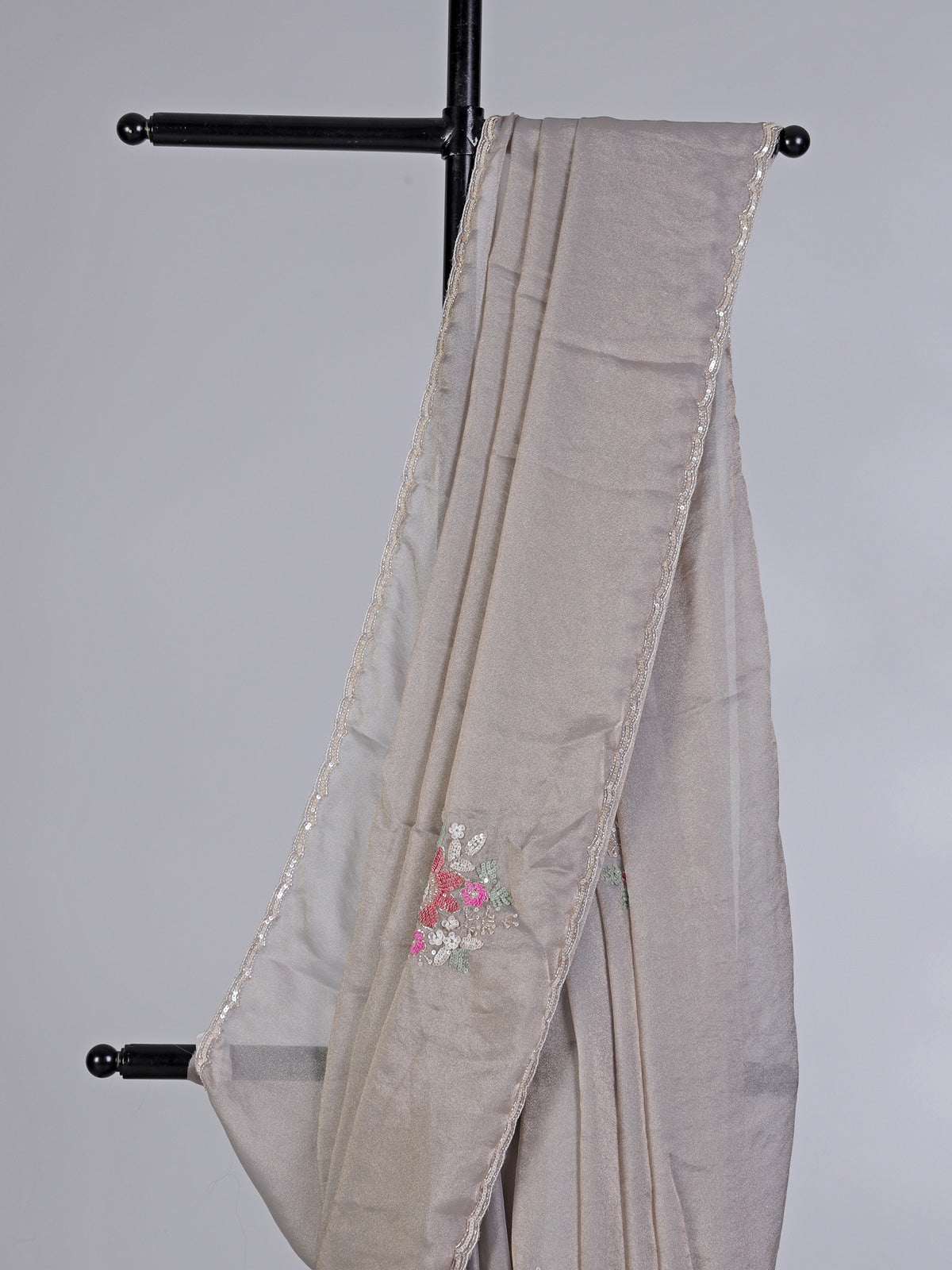 Light grey shimmer tissue silk saree with cutdana sparkle