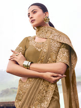 Olive banarasi silk designer saree