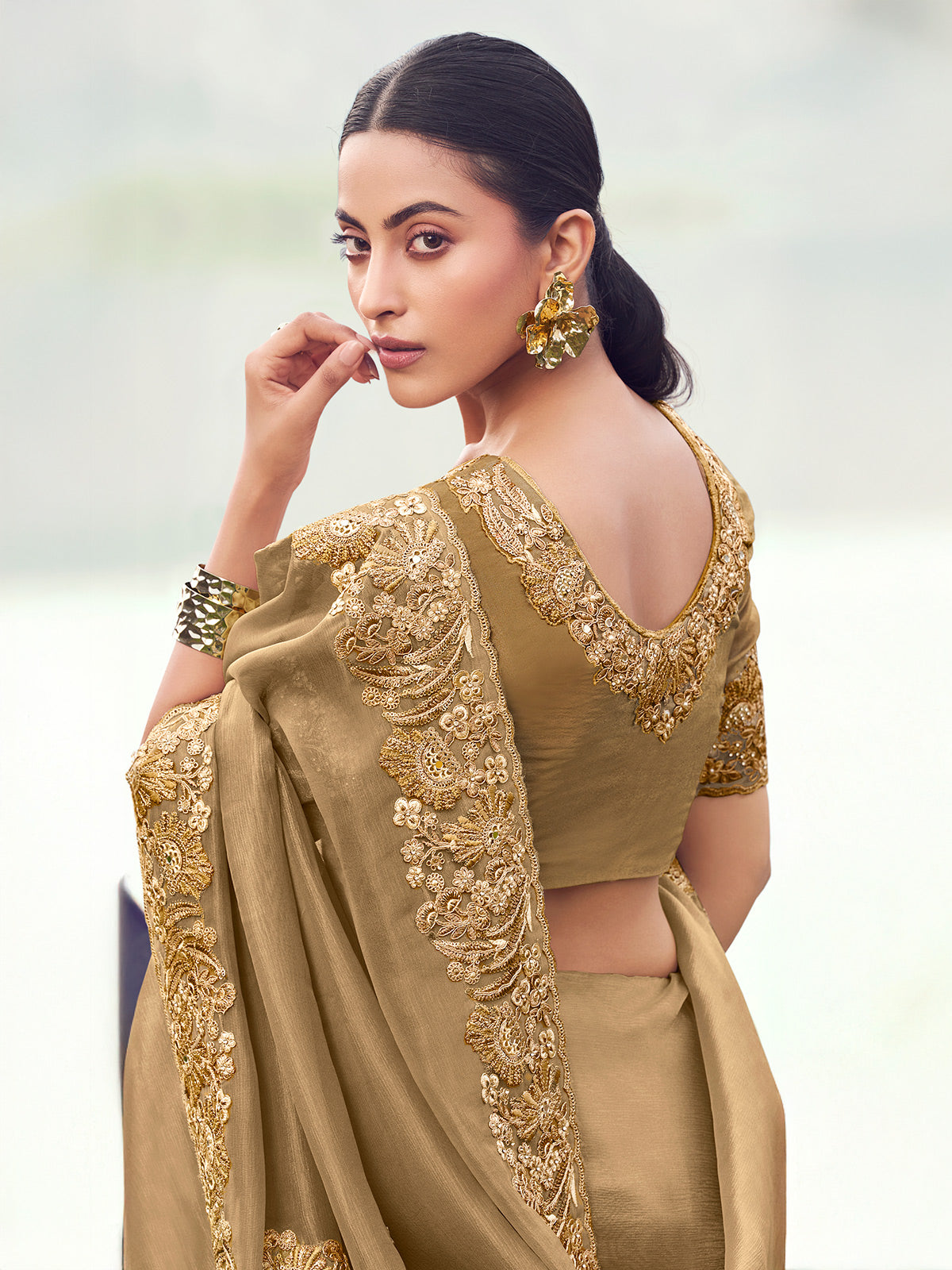 Olive banarasi silk designer saree