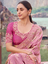 Onion pink saree for wedding and tissue silk
