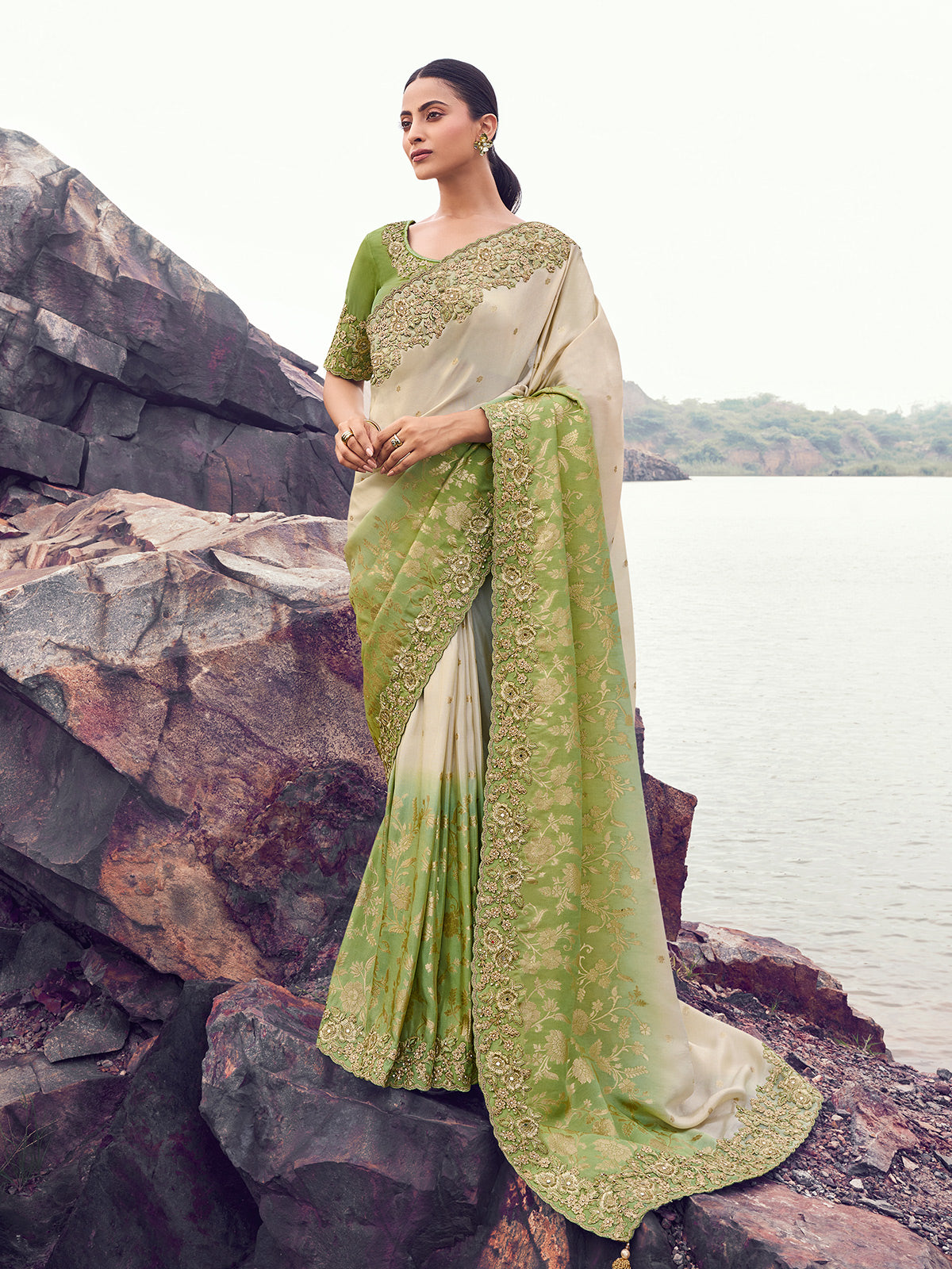 Shaded green tissue silk saree