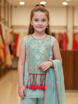 Sky blue silk girls salwar suit with dupatta