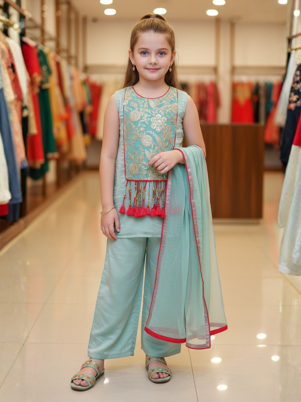 Sky blue silk girls salwar suit with dupatta