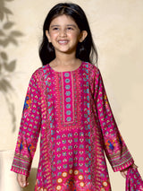Pink printed dhoti suit in crepe silk