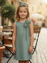 Pastel olive casual wear frock for girls