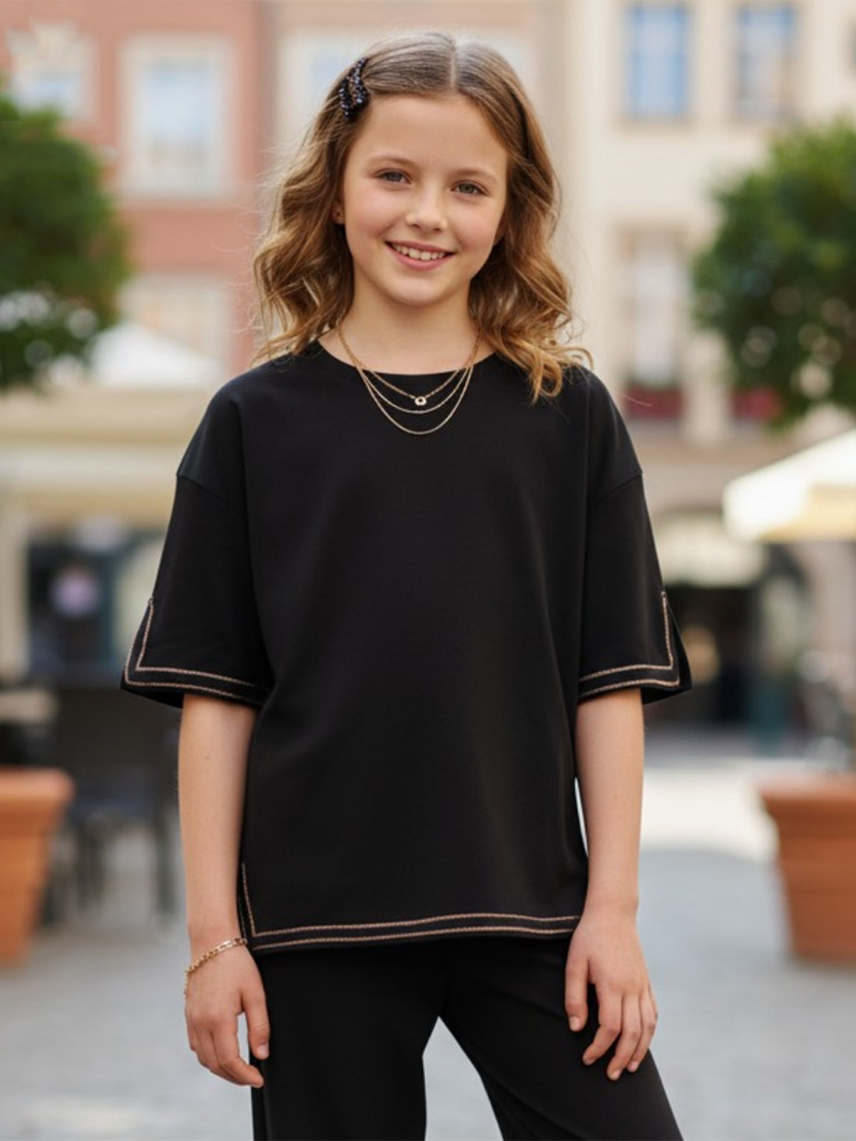 Black casual wear co ord set for girls