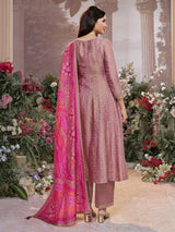 Onion pink silk anarkali suit with printed dupatta