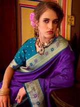 Blue soft silk saree with classic zari border