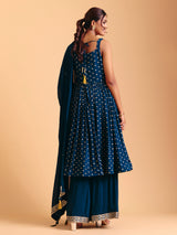 Navy silk palazzo suit for festive celebration