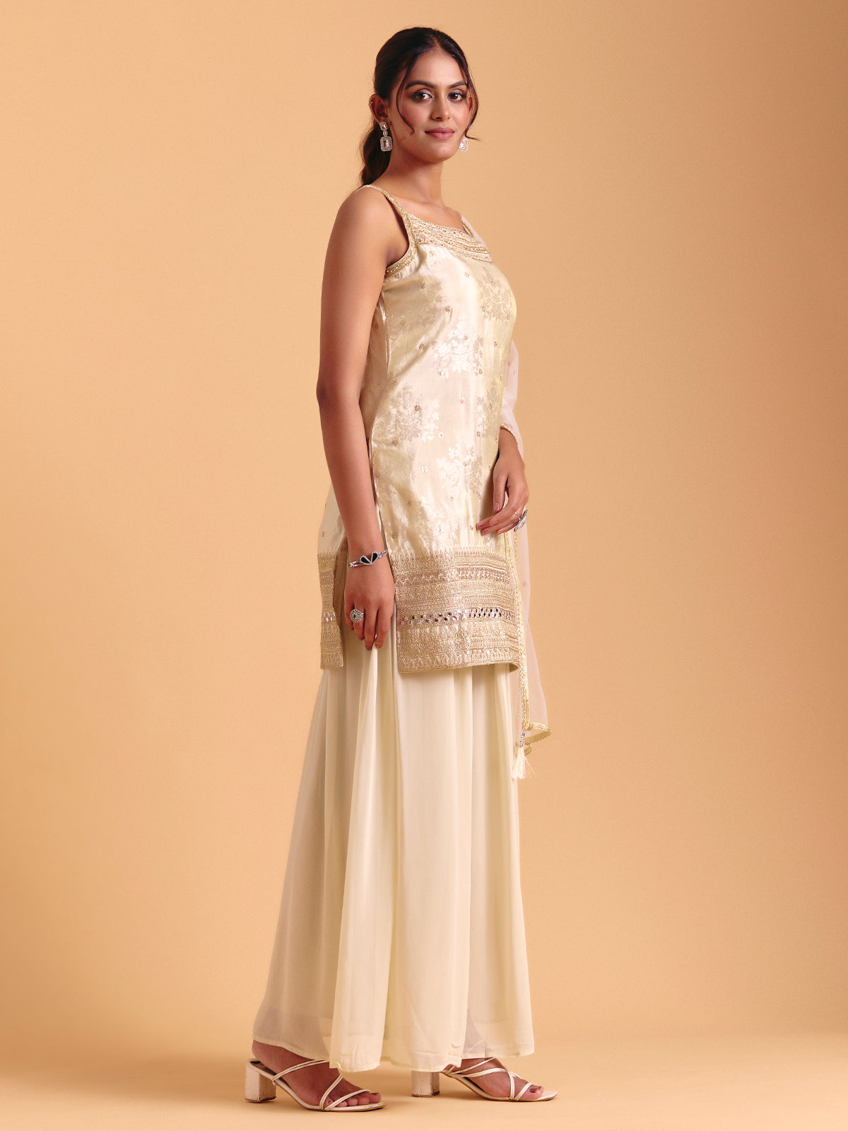 Cream silk palazzo suit for wedding wear