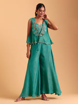 Rama green chiffon palazzo suit with jacket