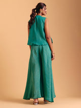 Rama green chiffon palazzo suit with jacket