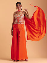 Orange satin silk party wear palazzo suit