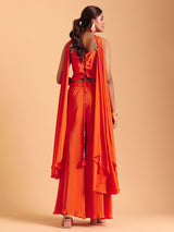 Orange satin silk party wear palazzo suit
