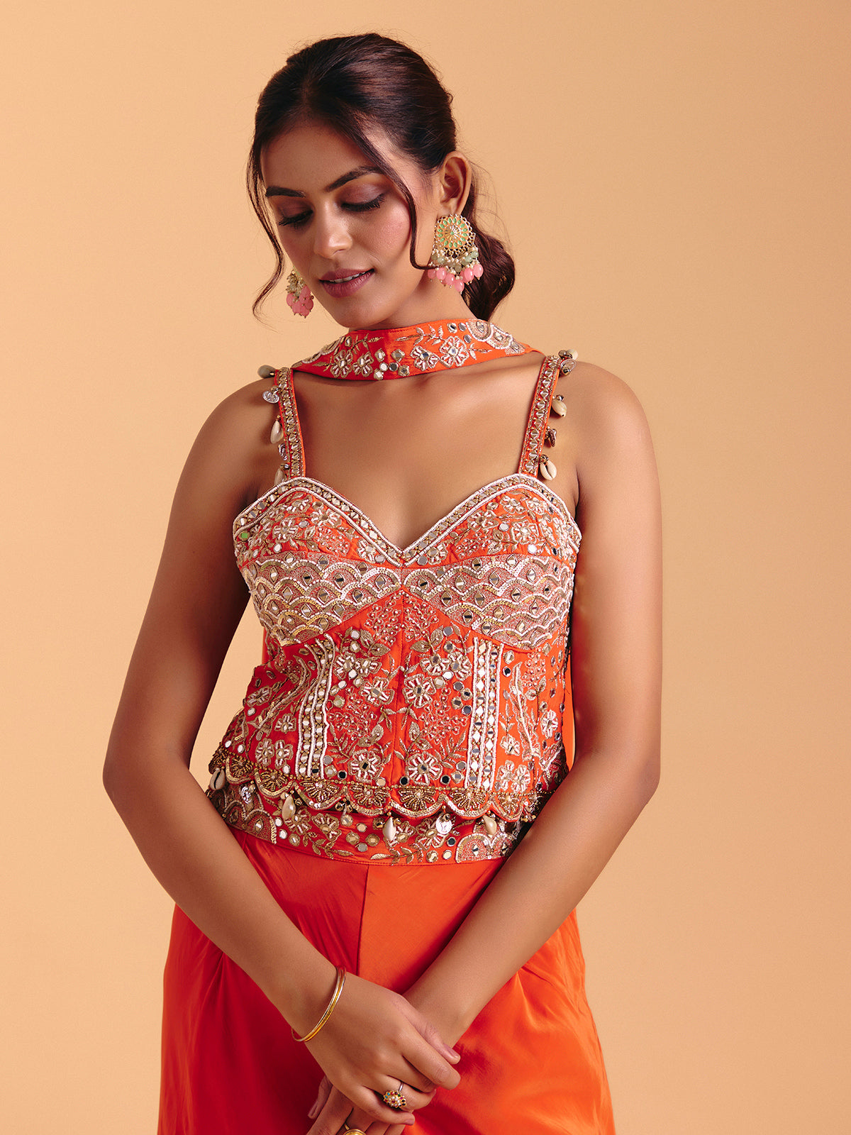 Orange satin silk party wear palazzo suit