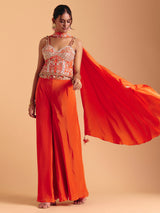 Orange satin silk party wear palazzo suit