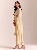 Cream silk printed salwar suit for festival